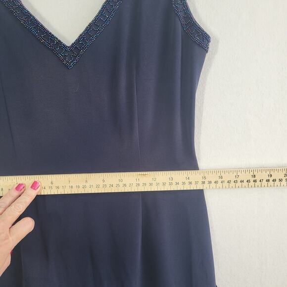 VTG Oleg Cassini Black Tie Beaded Gown Size 4 Navy Sleeveless Evening Formal 90s - Picture 13 of 15